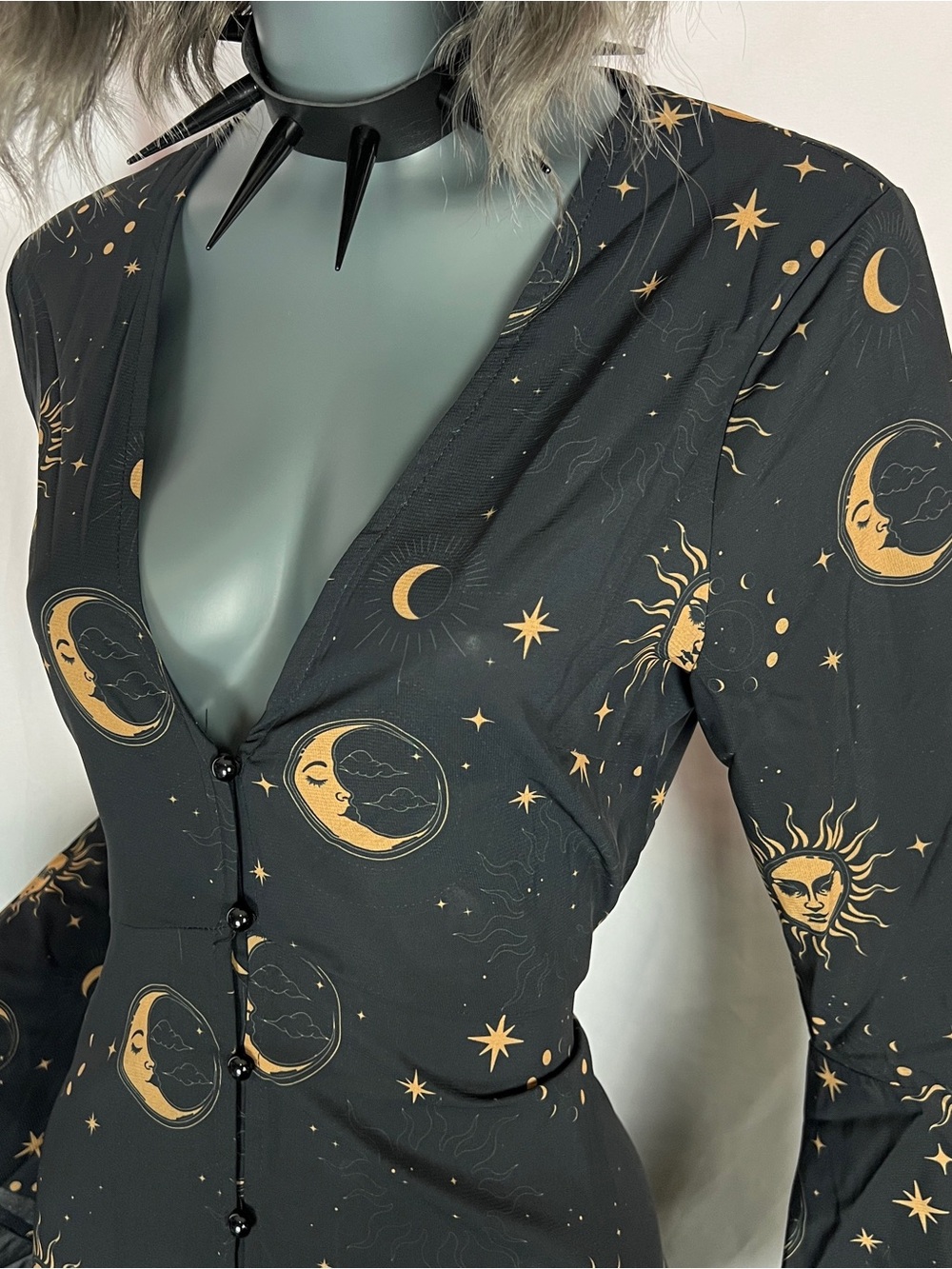 Killstar Black & Gold Celestial Orbit Bell Sleeve Dress - Picture 3 of 8